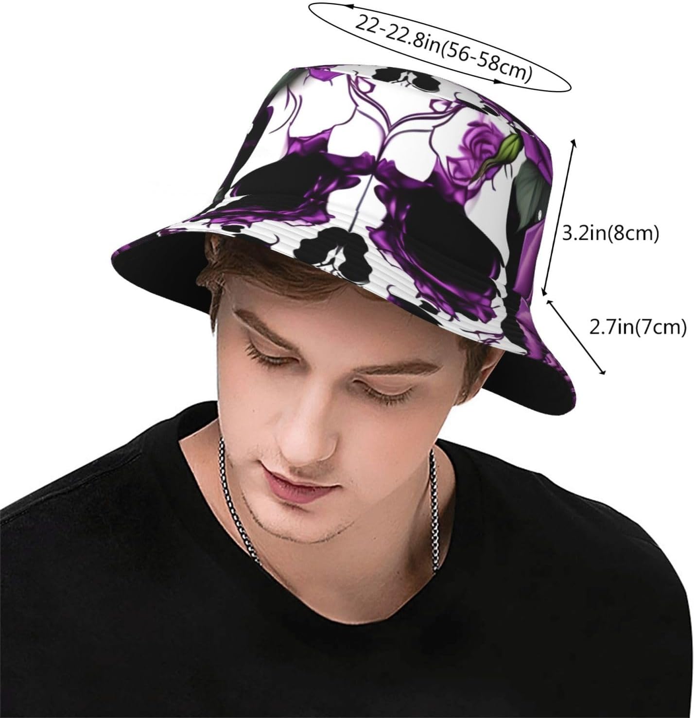 Purple Rose Skeleton Print Sun Hat Outdoor Fisherman Cap Summer Bucket Hat Beach for Men Women