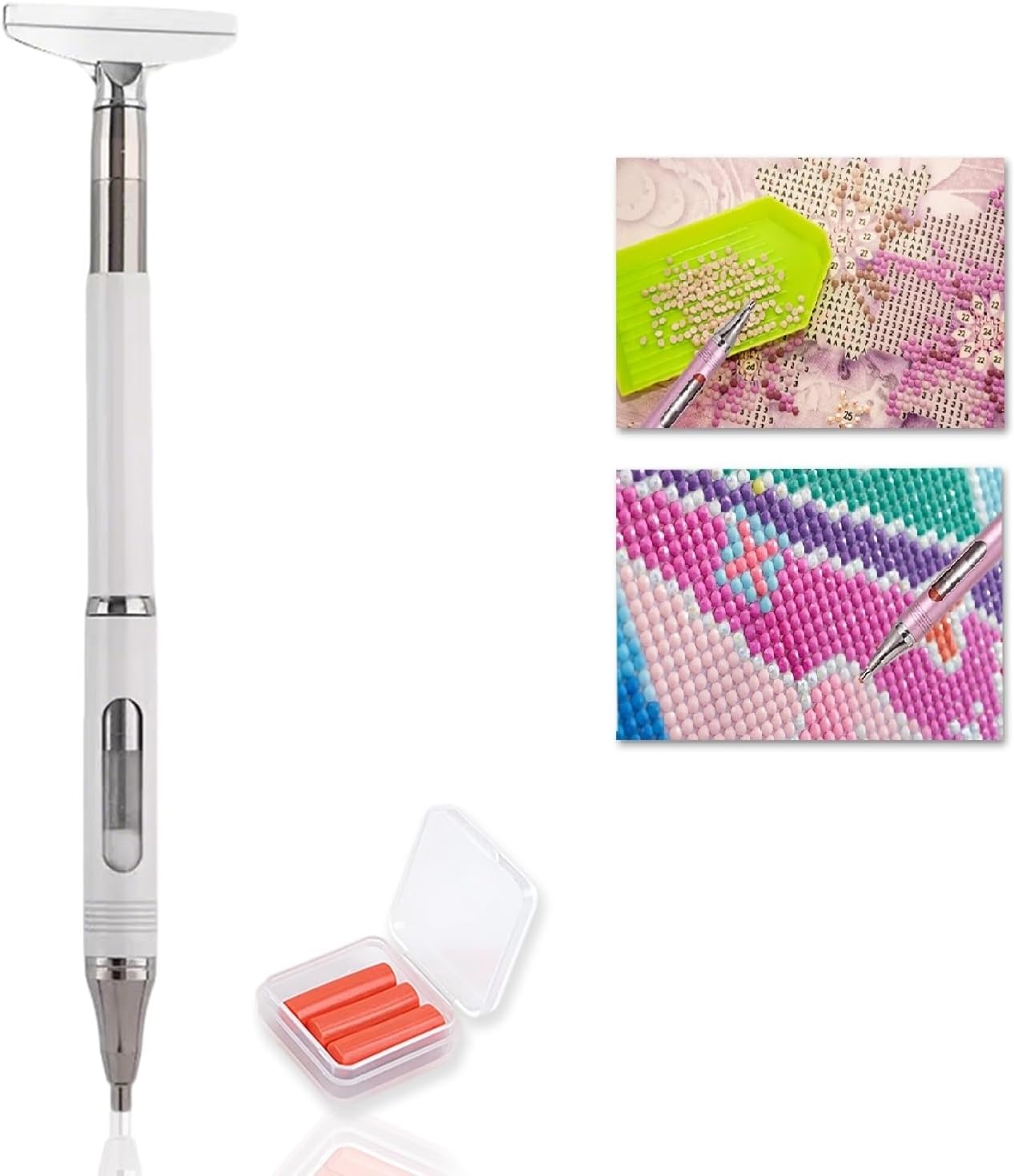 Diamond Art Painting Pen, Automatic Refillable Wax Rhinestone Picker with Metal Scraper Head, Dual-Ended DIY Embroidery Accessories for Diamond Art, Nail Art & Crafts