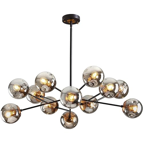 12 Globe Black Modern Chandelier Glass Shade Bedroom Light Fixture for Dining Room Lighting Farmhouse Kitchen Pendant Ceiling Lighting