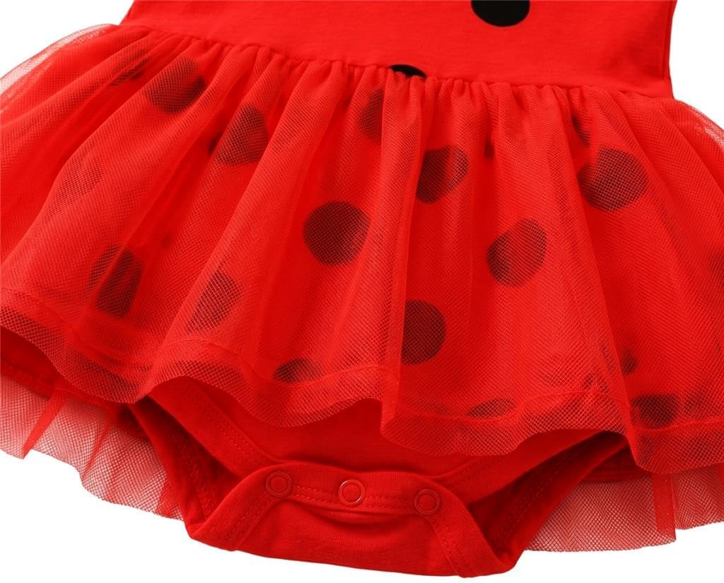 Lito Angels Ladybug Baby Onesie Romper Cute Red Black Polka Dot Costume Infant Halloween Party Dress Up Set with Hat