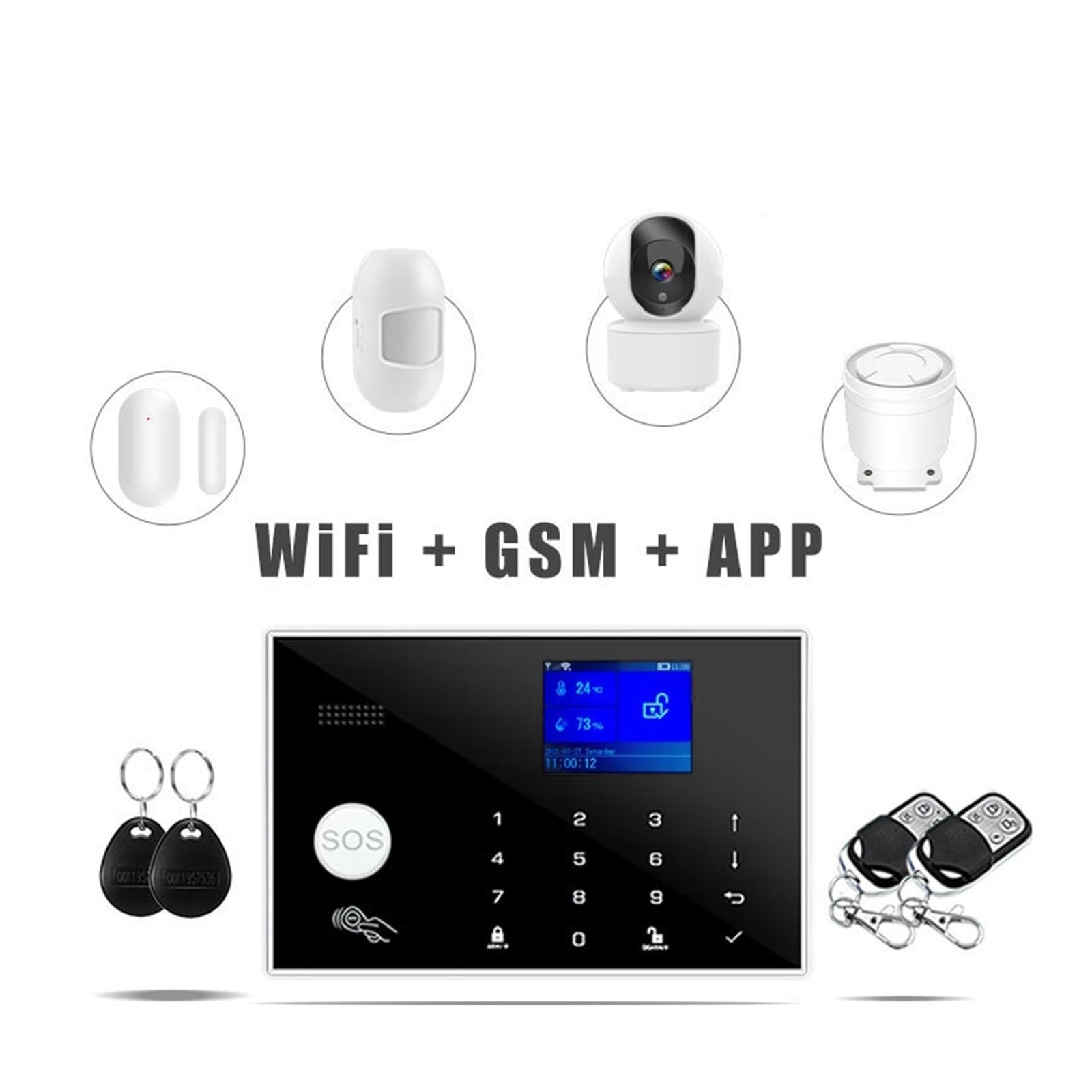 Sistemi di Sicurezza per La Casa di Allarme WiFi gsm Smart Home Schermo TFT App RFID Touch Keyboard House Antifurto Allarme di Sicurezza Supporto Commutazione Vocale(2B+30A Controller)