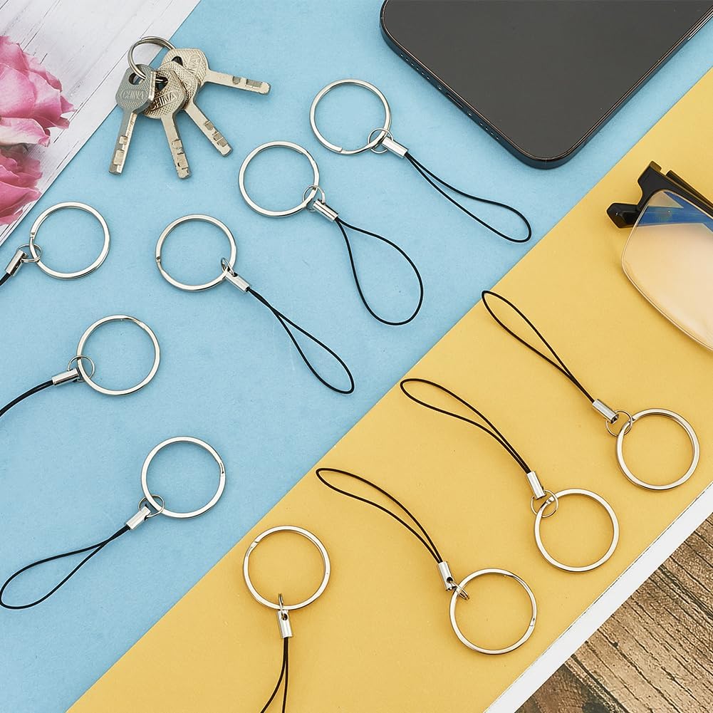 GORGECRAFT 60pcs Nylon Phone Charm Strap Keychain String Split Ring Cords Short Hand Wrist Lanyards Anti-Lost Cellphone Case Chain Straps for Mobile Phone USB Drive Keys DIY Decorations