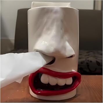 Handmade Funny Face Tissue Holder, Tissue Box Face Tissue Holder,Night Stand Facial Tissue Case Facial Paper Organizer Dispenser for Bathroom, Bedroom Dressers, Night Stands, Desks and Tables 1 pcs