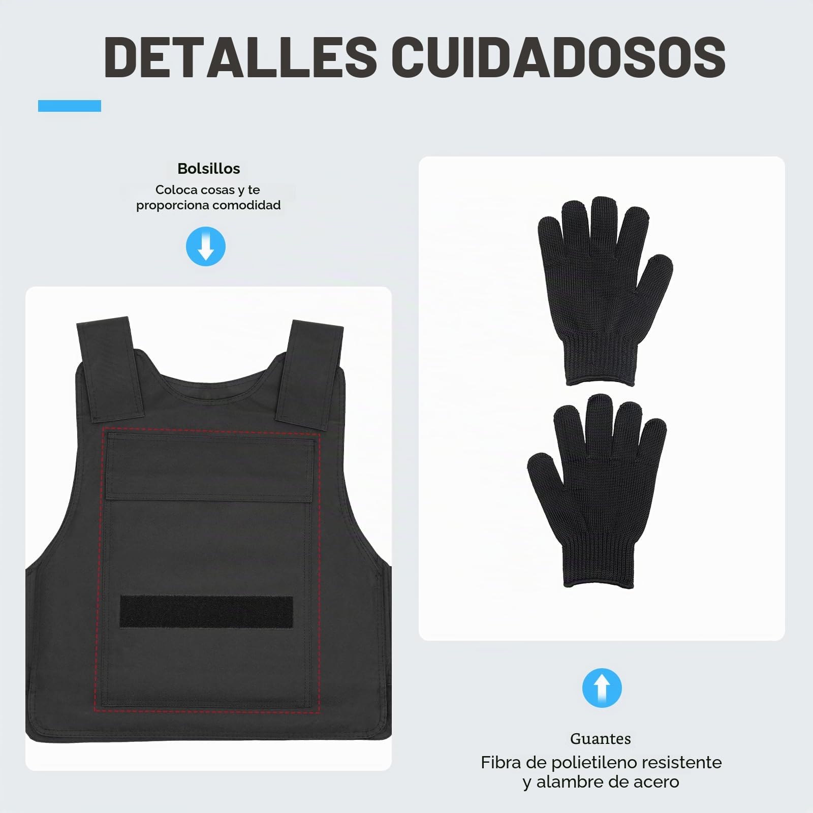 Chaleco protector de puntadas de acero al manganeso, resistente a pinchazos, para policías, protección de seguridad, Negro, Grande