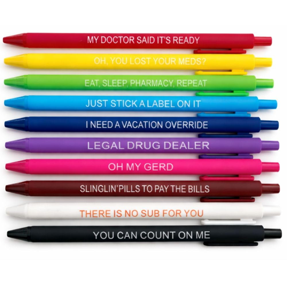 10PC Pharmacy Quote Pens Funny Fun RX Pharmacist Sayings Medication Prescription Nursing Desk Accessories Work Essentials Bulk Gifts For Technician EMS Pharm Techs Clinic Staff Medical Workers Nurse