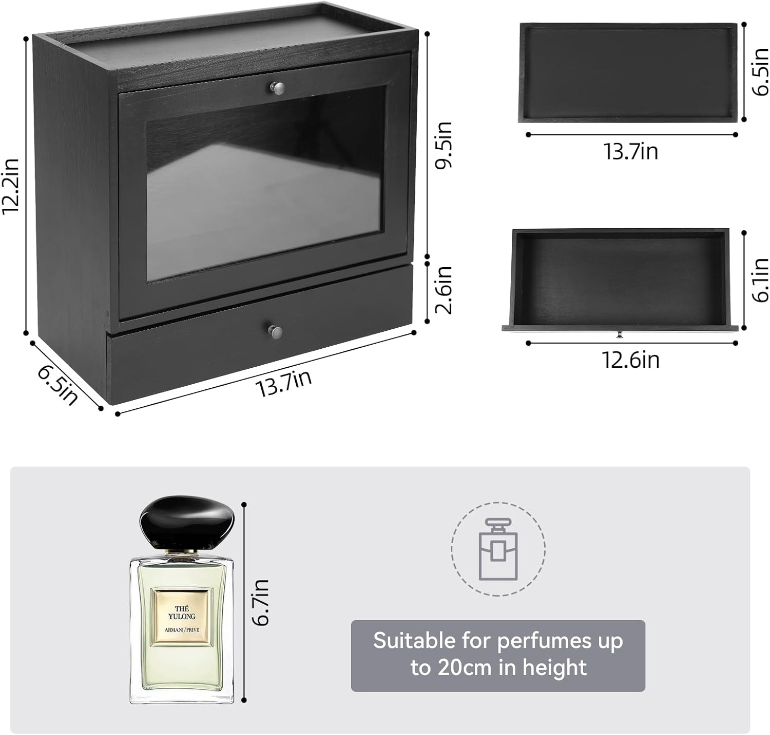 AZYM Cologne Organizer for Men,Large Capacity Wooden Perfume Display Shelf with Drawers, High-End Dustproof Storage Shelf for Cologne,Classic Black Cologne Stand,Ideal Gifts for Loved Ones.