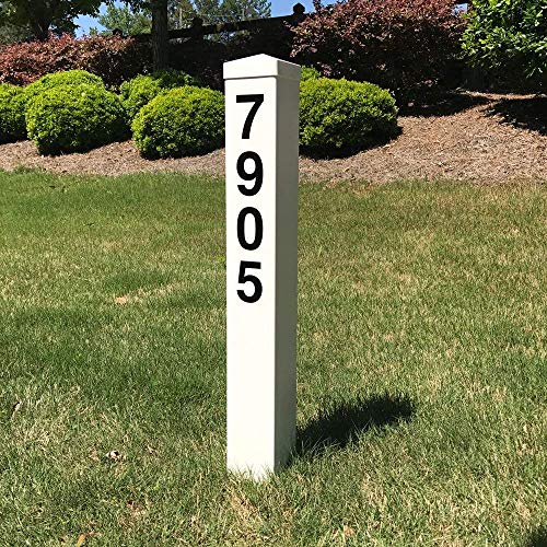 ADDRESSES OF DISTINCTION White Address Post – 32” Tall Address Marker - Customized Black House Numbers –All Hardware & Stake Included – Help Emergency Vehicles Find Your Home (Hampshire Cap) - Thumbnail 2