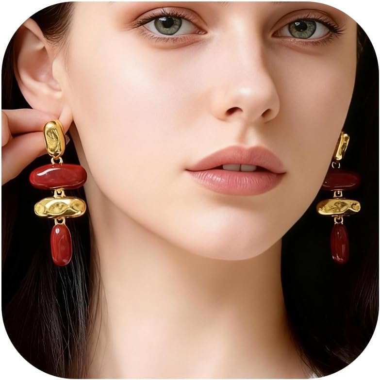 Vintage Geometric Earrings for Women Gold Dangle Satement Rectangle Enamel Earrings Vintage Jewelry Accessories for Party Outfits Trendy Jewelry Gifts