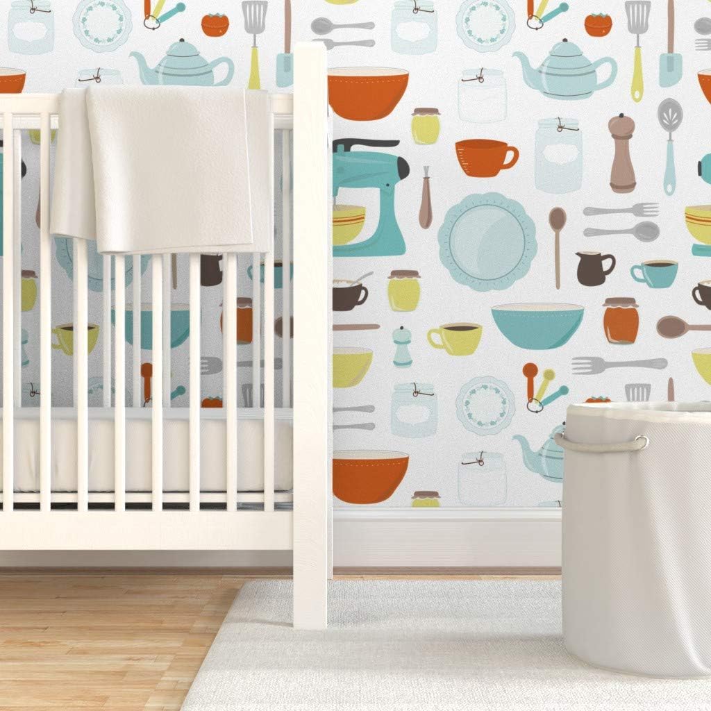 Peel & Stick Wallpaper 3ft x 2ft - Vintage Kitchen Cooking Baking Retro Mid Century Custom Removable Wallpaper by Spoonflower