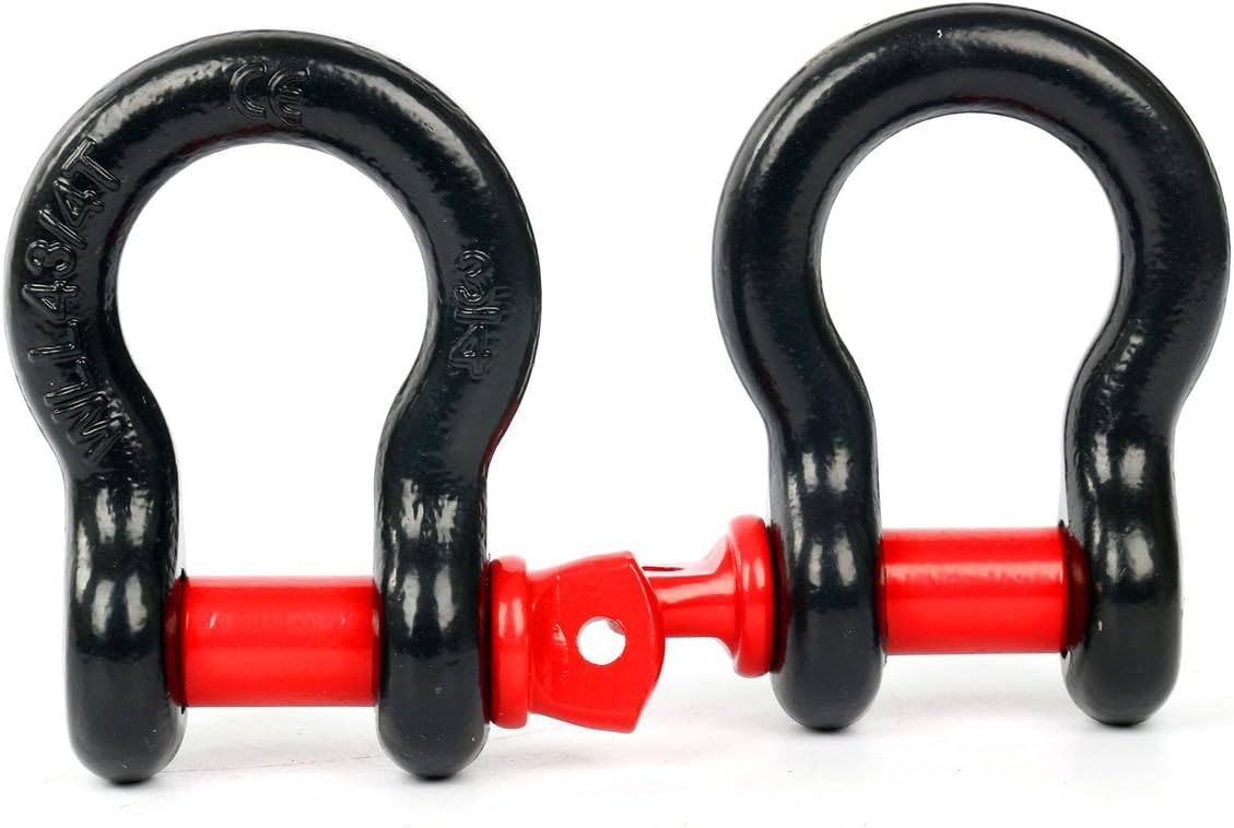 8MILELAKE 3/4inches (2 Pack) D-Ring Shackle, 4 3/4 tons WLL (9,500 Lbs), Heavy Duty Galvanized D Ring for Jeep Vehicle Recovery (Black & Red)
