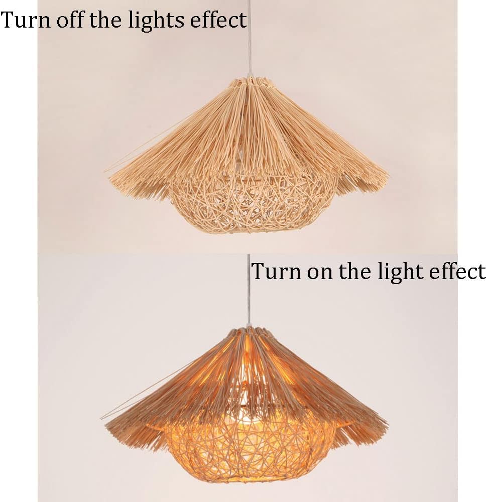 Lampada a Sospensione a Forma di Nido d'uccello in Vimini Beige, Confezione da 1, Realizzata a Mano in Vimini Intrecciato, Stile costiero, Lanterna Cava da soffitto, lampadario per Sala da Pranzo (ma