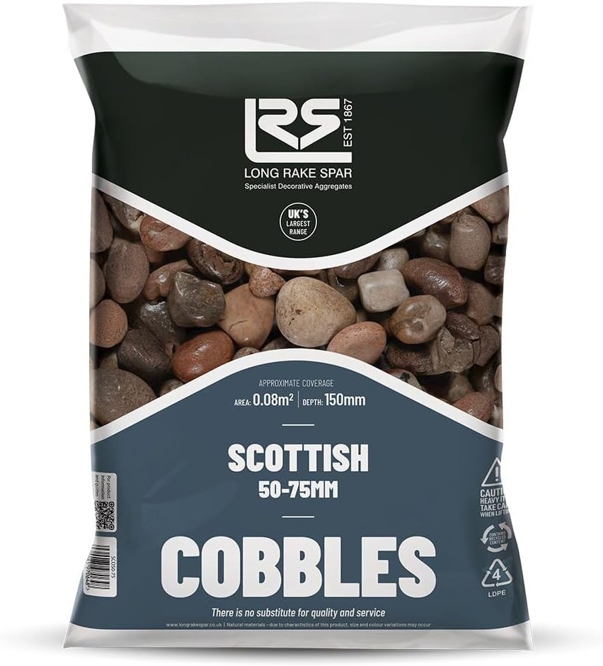 Suregreen Scottish Cobbles 50–75mm | 20kg Bag of Large Decorative Garden Stones, Pebbles & Chippings for Landscaping, Driveways, Rockeries, Ponds & Water Features
