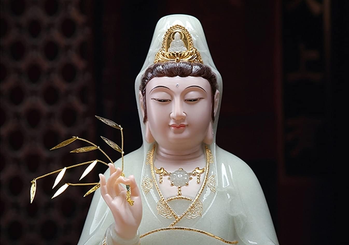 仏像仏教高級ホーム寺院効果的な祝福お守りマスコット翡翠金メッキ観音 PUSAStatue 40 センチメートル