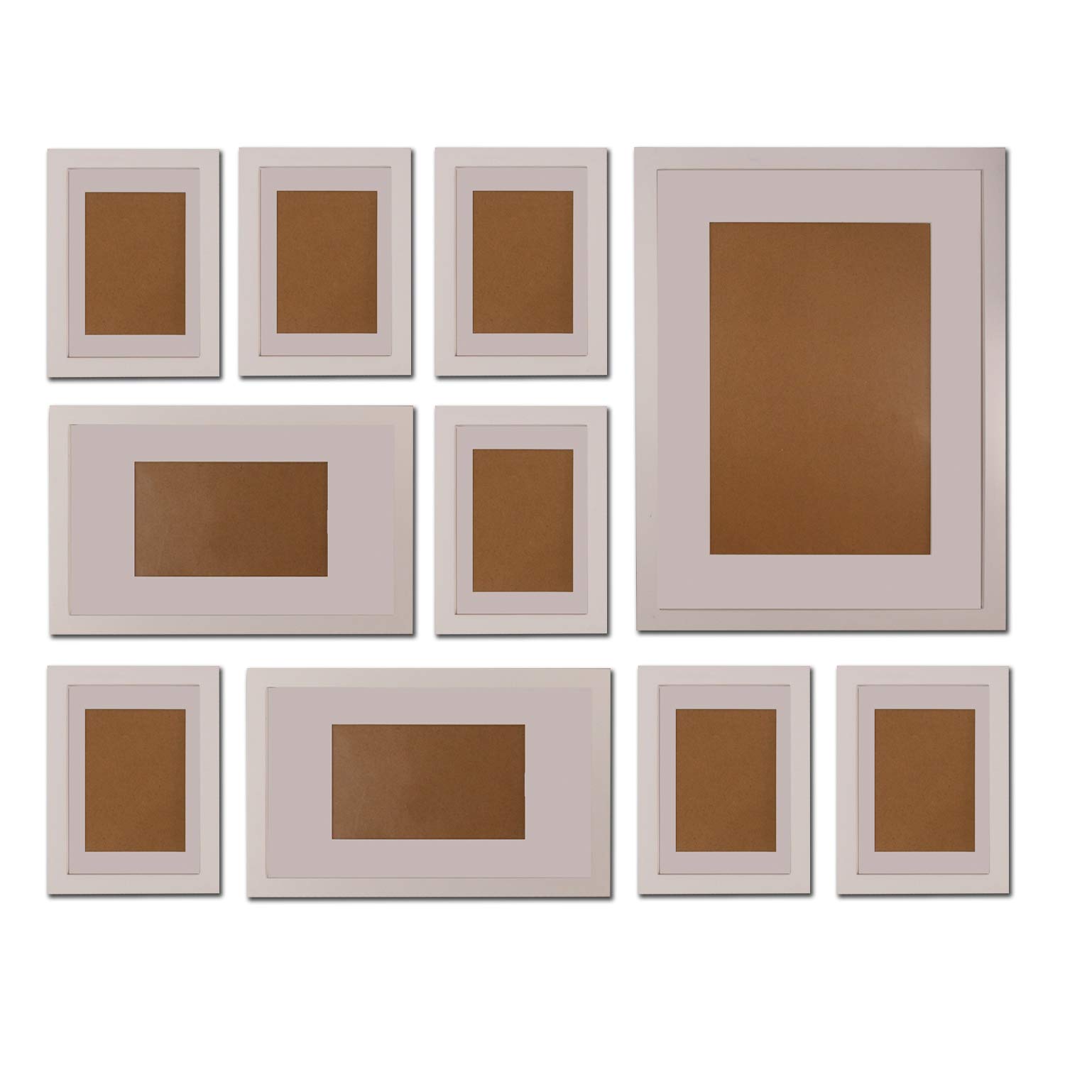 FUNTRESS 10 Pieces Gallery Wall Photo Frames Set for Wall 16'' 12" 7" Size Wooden Combination Pictures Frames Baby Room Living Room with Mats(White)
