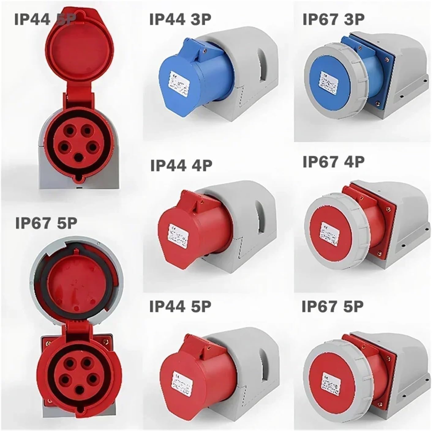 Industrial Plug and Socket Waterproof Connector 3PIN 4PIN 5PIN 16A/32A Waterproof Electrical Connection Wall Mount Socket(5 PCS IP67-3P)