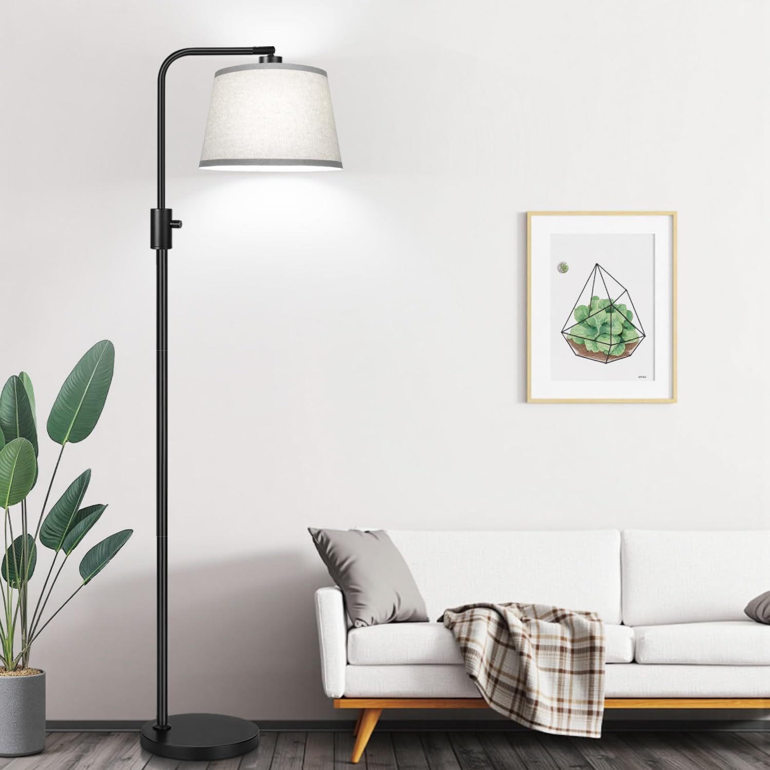 Photo 1 of ?Upgraded? Dimmable Floor Lamp, 1000 Lumens LED Edison Bulb Included, Arc Floor Lamps for Living Room Modern Standing Lamp with Gray Shade, Tall Lamps for Living Room Bedroom Office Dining Room