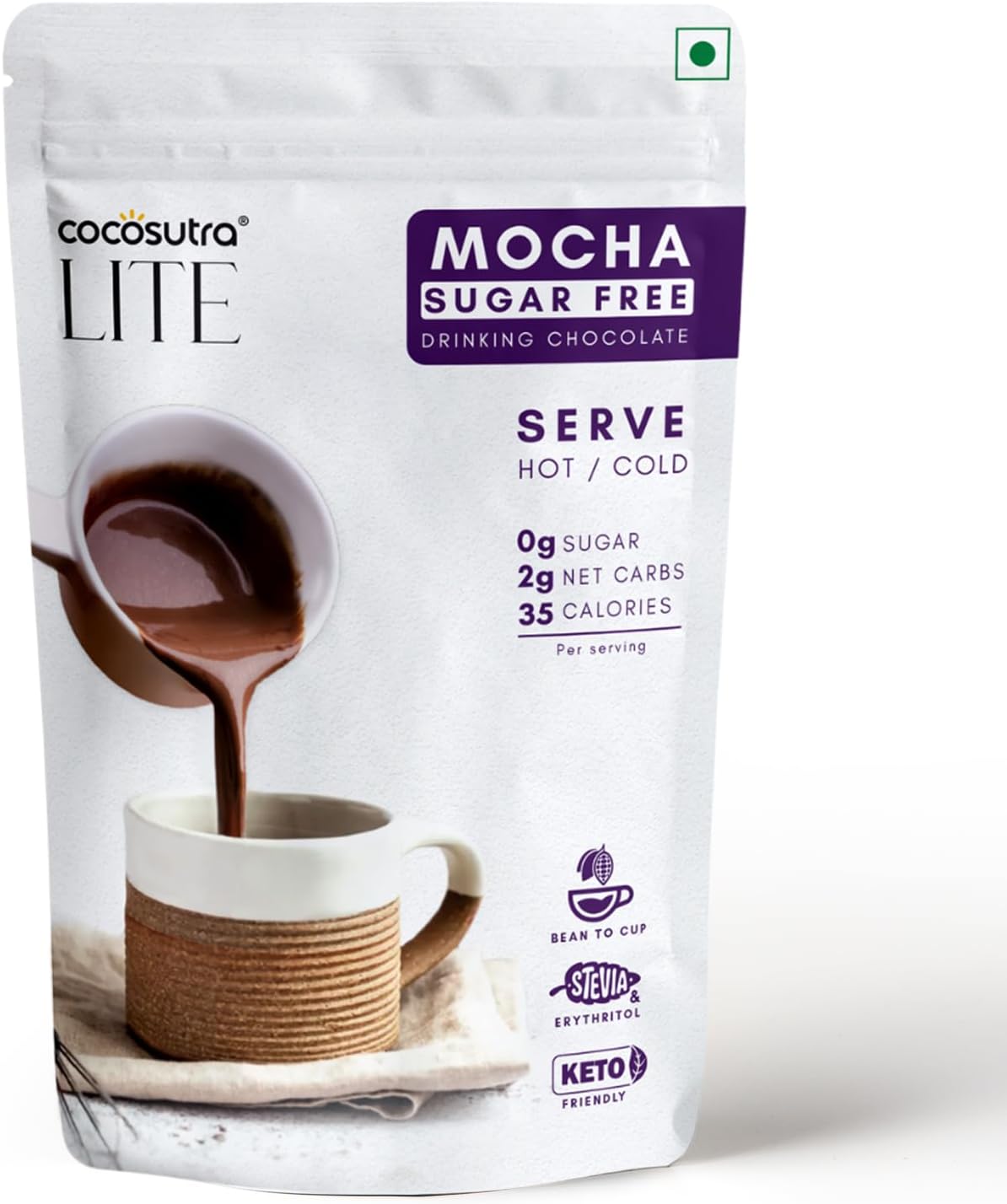 Sugar Free Drinking Chocolate Mix - Mocha | Hot or Cold | Low Carb, Low Calorie | Stevia & Erythritol Based | 200g