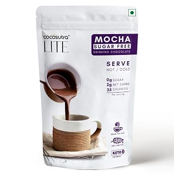 Cocosutra Sugar Free Drinking Chocolate Mix - Mocha | Hot or Cold | Low Carb, Low Calorie | Stevia & Erythritol Based | 200g