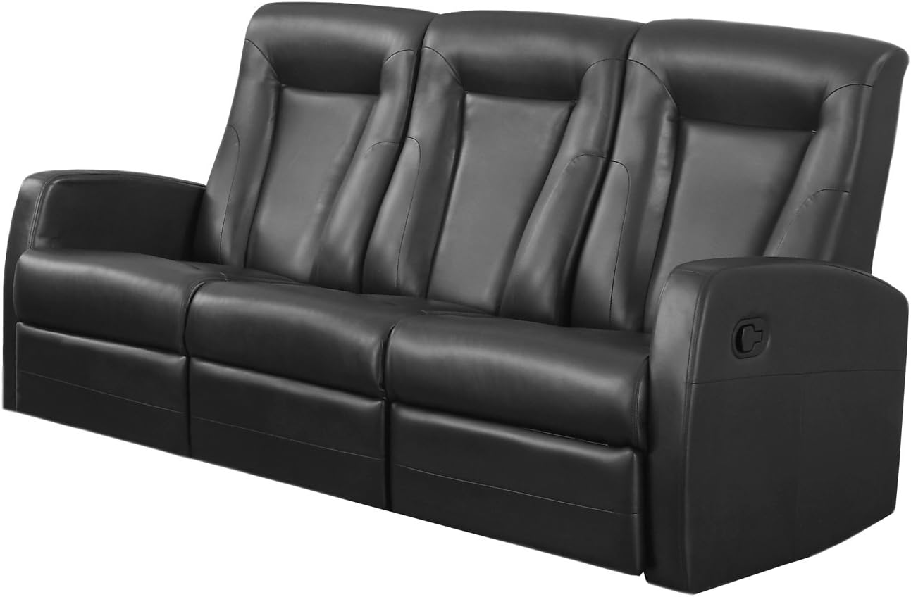 L&S Basics 11076 Reclining Sofa Black Bonded Leather