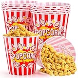 Youeon 12 Pack Large Plastic Popcorn Bowls, 95 Oz Reusable Popcorn Containers in Red & White Striped Retro Style, Popcorn Buckets for Movie Night, Theater, Party Theme