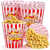 YOUEON 12 Pack Large Plastic Popcorn Bowls, 95 Oz Reusable Popcorn Containers in Red & White Striped Retro Style, Popcorn Buckets for Movie Night, Theater, Party Theme