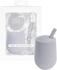 ezpz Mini Cup + Straw Training System (Pewter) - 9 Months+ - 100% Silicone Training Cup for Infants + Toddlers - Designed by a Pediatric Feeding Specialist
