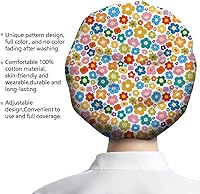 Vista 3 de Bouffant - Gorros de algodón para enfermera, con botón y banda para el sudor, gorras de trabajo quirúrgicas ajustables