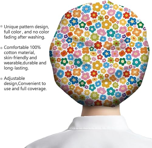 Miniatura 3 de Bouffant - Gorros de algodón para enfermera, con botón y banda para el sudor, gorras de trabajo quirúrgicas ajustables