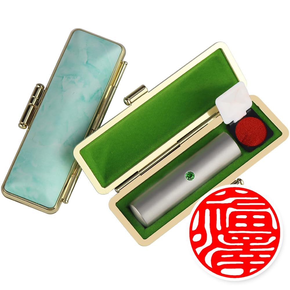 HANKO STAR Stamp, Signet, Bank, Registered Seal, Titanium, Made in Japan, Silver Titanium, 0.41 - 0.71 Inches (10.5 - 18.0 mm), Selectable Size, Blasted Titanium with Imprint, Stamp Case with Marble :