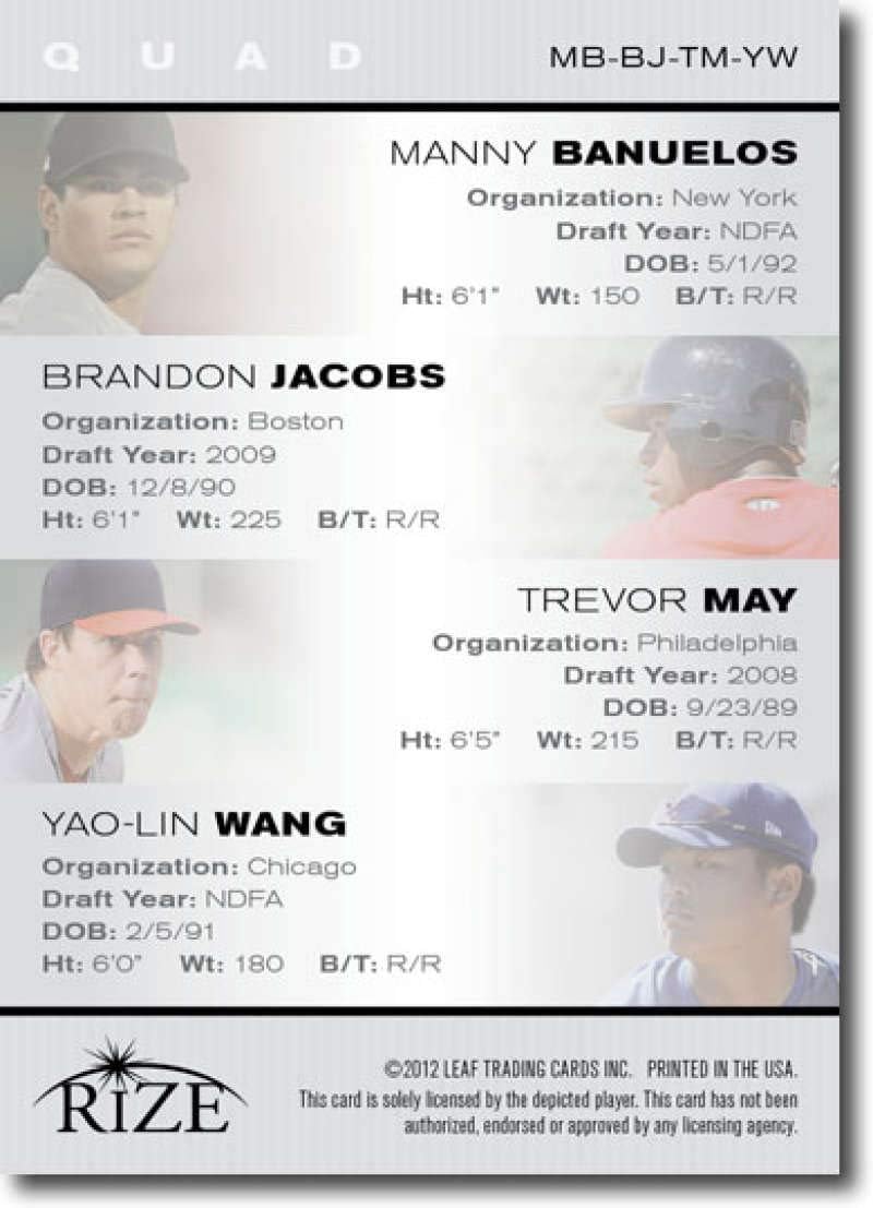 2012 Leaf Rize Draft Blue Top Prospects Quad #TL-AH-RR-AA Tzu-Wei Lin/Alen Hanson/Rio Ruiz/Austin Aune Red Sox Catalysts (Rookie/Prospect Insert Emerald Paragon Card) MLB Baseball Card /25 NM-MT