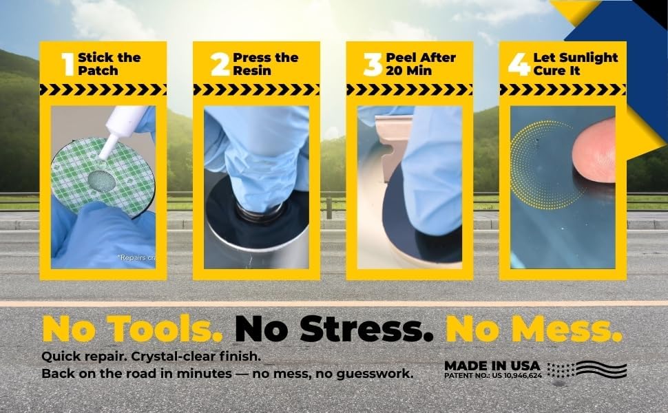 Miniatura 6 de Patsco Kit de reparación de grietas para parabrisas (2 unidades) innovador parche de reparación de cristales para reparación de rocas o grietas -