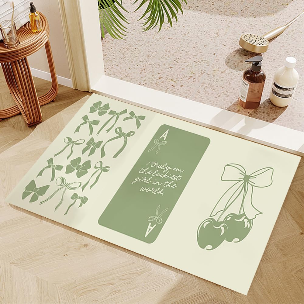 Sage Green Bow Rug for Girls Bedroom Decor Green Bowknot Aesthetic Rugs Cute Room Decor Trendy Coquette Rugs for Bathroom Bathtub Shower Bedroom Living Room Rug Washable 23.6"x35.4"