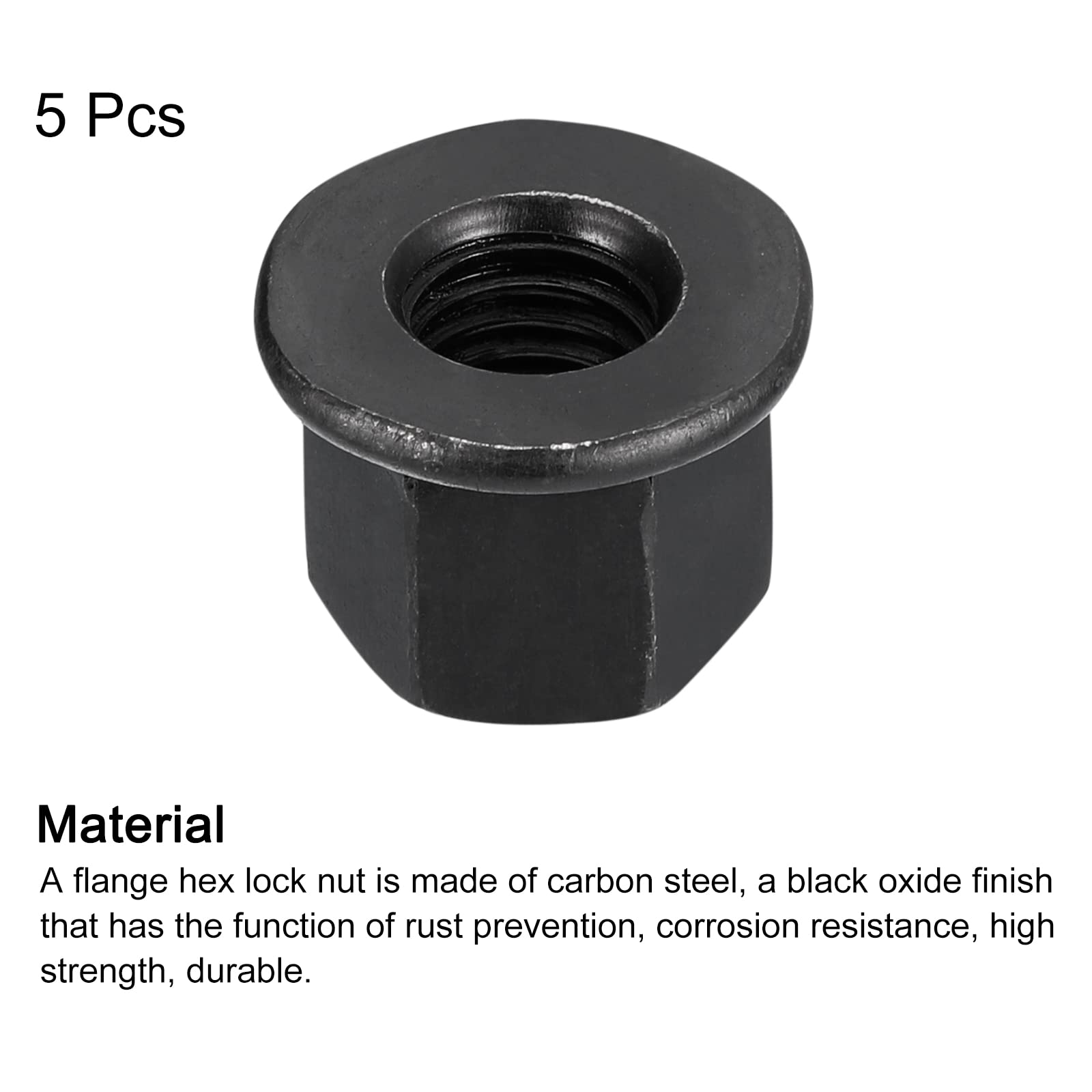 QUARKZMAN M12 Brida Hex Bloqueo Tuercas, 5uds Grado 10.9 Carbono Acero Negro Óxido Acabado Hex Brida Tuercas para Maquinaria