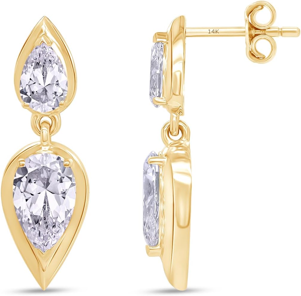 Teardrop Dangle Earrings for Women, 2.46 Carat Pear Shape IGI Certified Lab Grown Diamond Wedding Engagement Bridal Drop Earrings In 14K Solid Gold Jewelry for Women