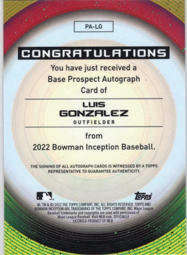Luis Antonio Gonzales Autographed & Serial Numbered #242/250 Prospects Bowman Inception Collectible Baseball Card - 2022 Bowman Inception Baseball Card #PA-LG (Orioles) Free Shipping