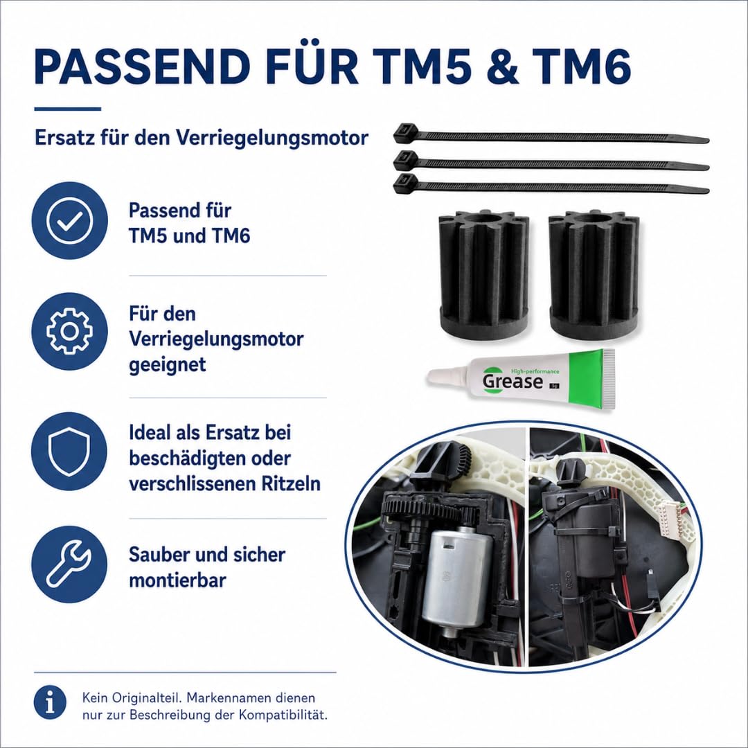 Ritzel Set passend für Thermomix TM5 TM6 – 2 Stück Verriegelungsmotor Zahnräder aus strapazierfähigem ASA, Ersatzritzel für Fehler C153 C148 C142, inkl. Fett und Kabelbinder