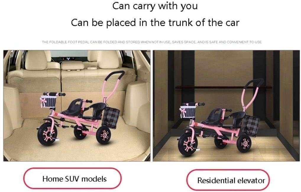 Rieort Poussettes Tandem de Luxe Tricycle Poussette Double en métal auvent étendu Panier de Rangement Landau Portable bébé Poussette