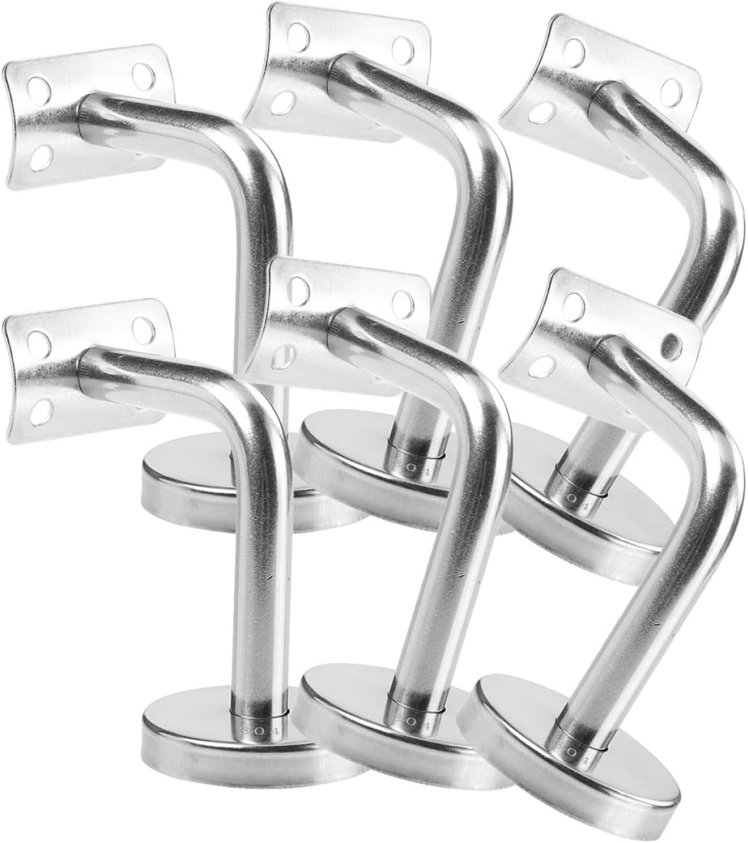 6Pcs 304 Stainless Steel Handrail Brackets for Stairs Wall-Mounted Railing Supports Metal Banister Holders for Indoor Stairway Corridor
