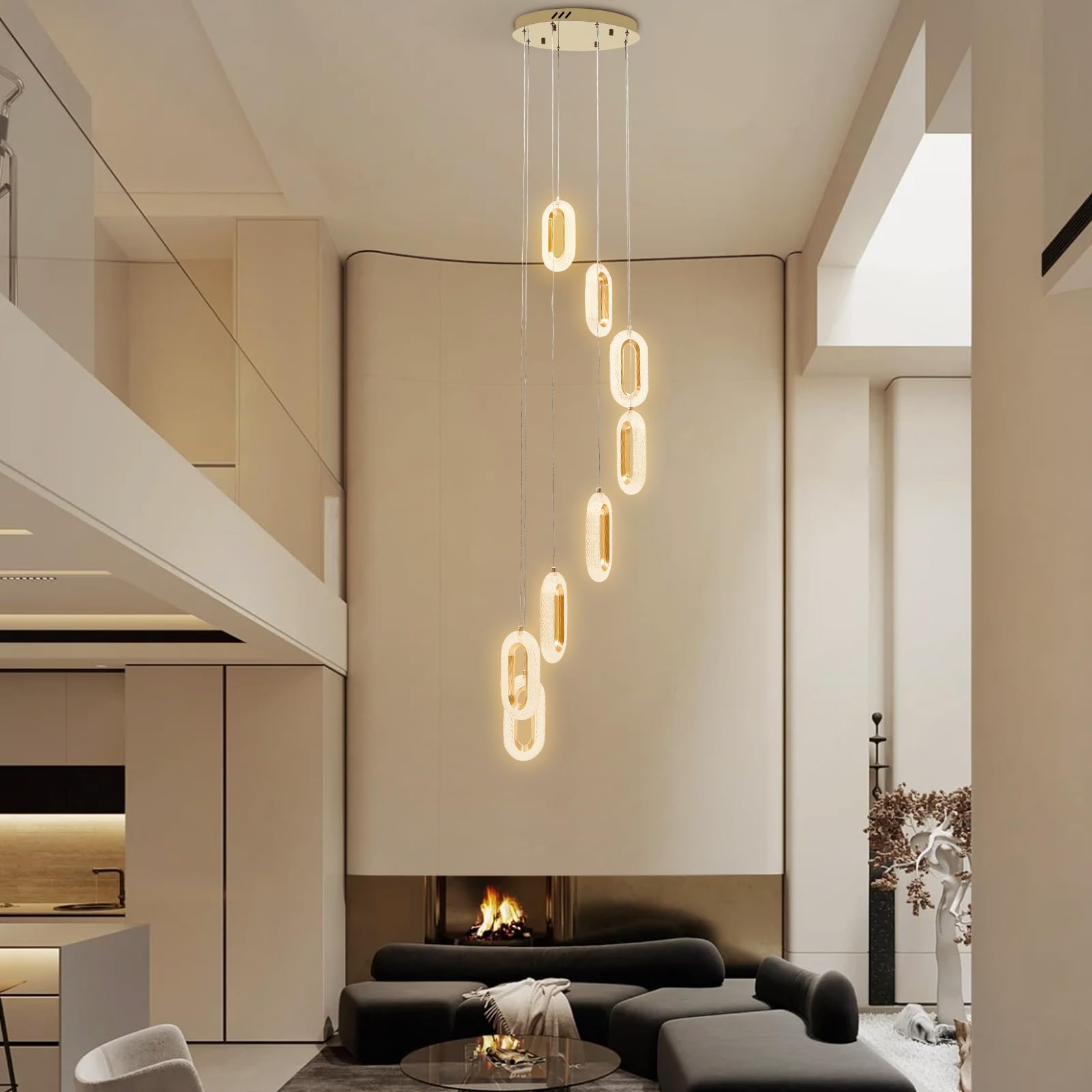 Moderne 8-Ring LED Pendelleuchte Deckenleuchte Deckenlampe Kronleuchter mit Fernbedienung Einstellbare Helligkeit 35W 3850lm für Wohnzimmer Büro Flur Esszimmer