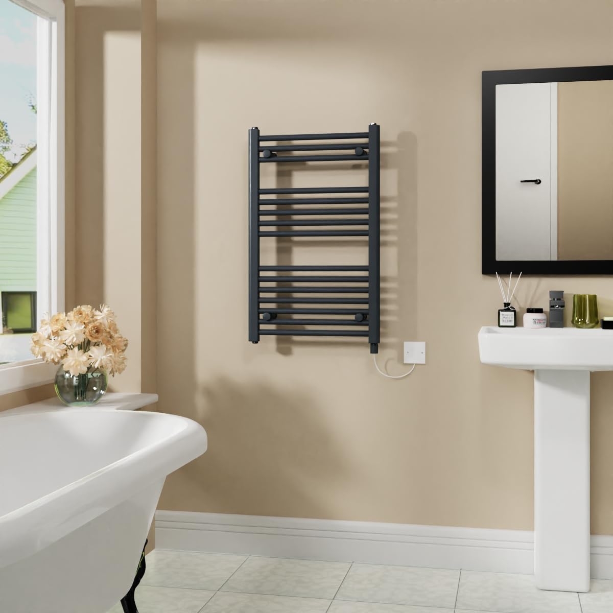 Warmehaus 400W Electric Heated Towel Rail Radiator Anthracite - 800x500mm
