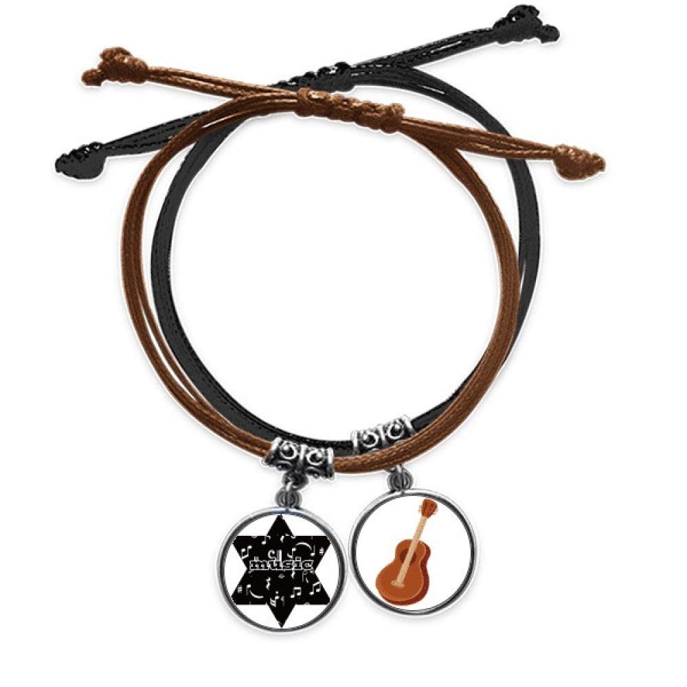 Pulsera de música para conciertos y festivales con diseño trenzado de guitarra en cuero negro 3