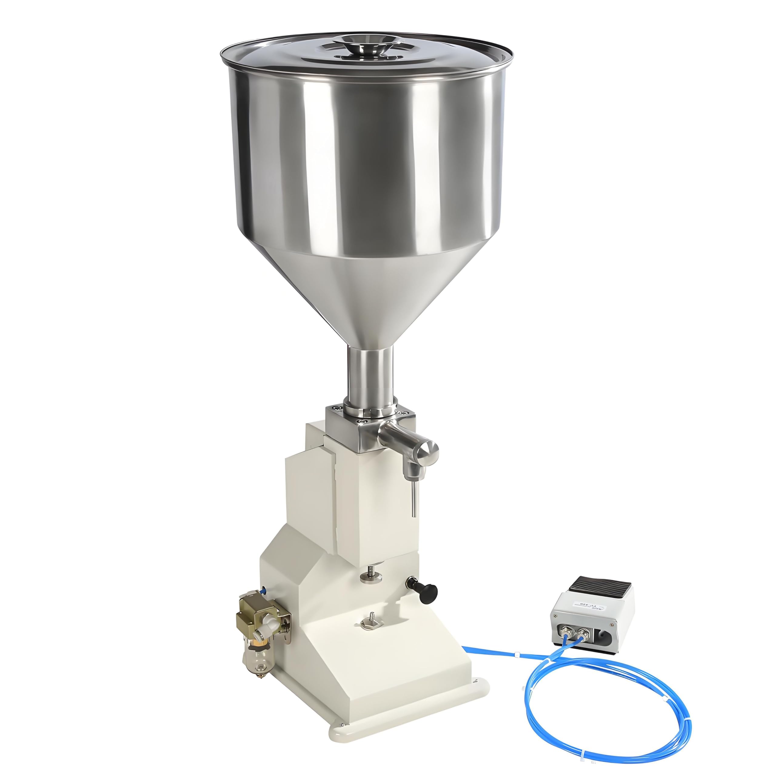 SHENGSHIYU Pneumatic Liquid/Paste Filling Machine,10L Hopper,Foot Pedal Control,10-100ml Adjustable Filling Volume,20-40 Cycles per Minute,Stainless Steel Filling Machine