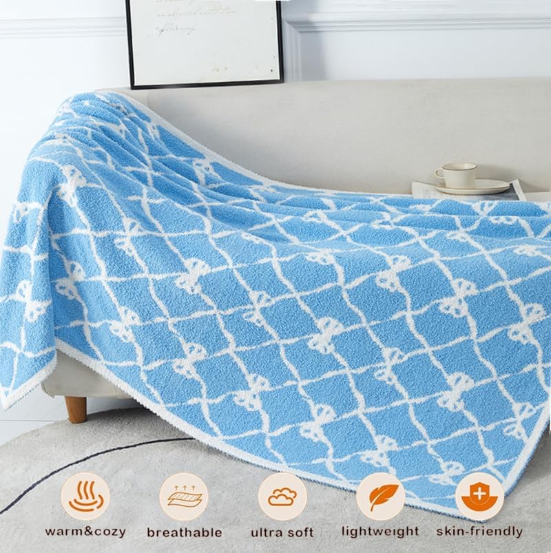 50" x 60" Bed Throw Blanket, Bow Pattern Throw Blanket for Home Decor and Gift, Microfiber Blanket Bow Blanket Plush Bedding, Soft Cozy Throw Blankets for Couch, Sofa - Image 2