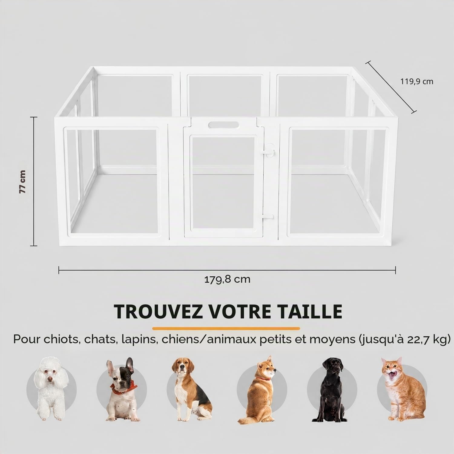 Everfront Enclos d'intérieur en Acrylique Transparent pour Chiot, Chat, Lapin, Furet, Facile à Assembler, idéal pour Les Petits Chiens (77 cm de Hauteur, 10 pièces)