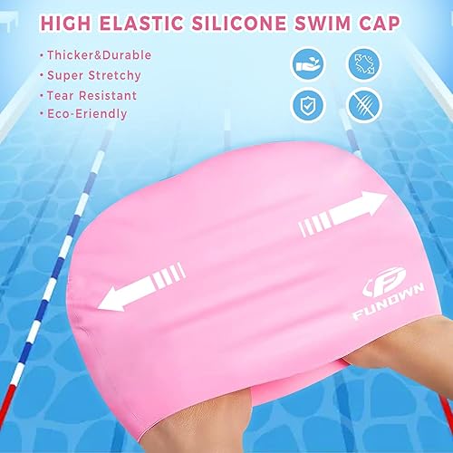Miniatura 5 de Gorros de natación de silicona de cabello largo, aptos para cabello largo y corto rizado, silicona sólida, impermeable y fácil de poner y quitar,