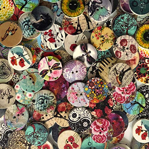 200Pcs Wood Buttons For Crafts, 20Mm Vintage Buttons Mixed Pattern Wooden Buttons Round Flower Buttons With 2 Holes For Diy Sewing Craft Decorative #TOP2