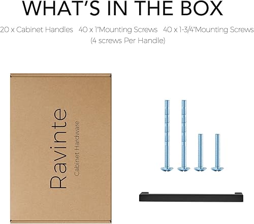 Vista 223 de Ravinte Paquete de 20 manijas cuadradas de gabinete de cocina de 18 pulgadas, color negro mate, tiradores de cajón negros, manijas de gabinete
