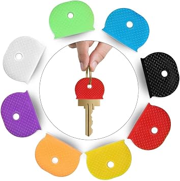 8 Pcs Key Covers, Key Caps Covers Caps Key Toppers Tags Set Flexible Key Covers Coloured Key Identifiers Caps Colour Key Caps Key Cap Label for Easy Identifying House Door Keys, 8 Assorted Colors