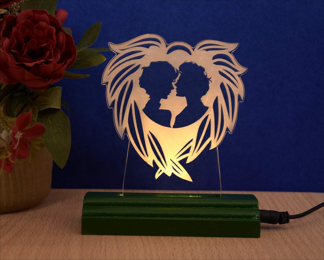 ZULKA Get your traditions Forest Green Color Frame Base Couple Design 3D Illusion Acrylic Table Lamp(Color-Forest Green)