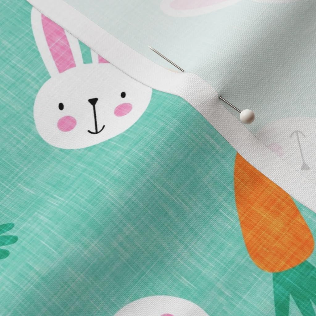Spoonflower Fabric - Bunnies Aqua Easter Spring Rabbit Bunny Carrot Printed on Petal Signature Cotton Fabric Fat Quarter - Sewing Quilting Apparel Crafts Decor
